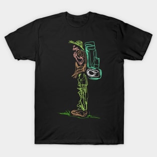 Line Design Lineart Backpacker On Camping T-Shirt